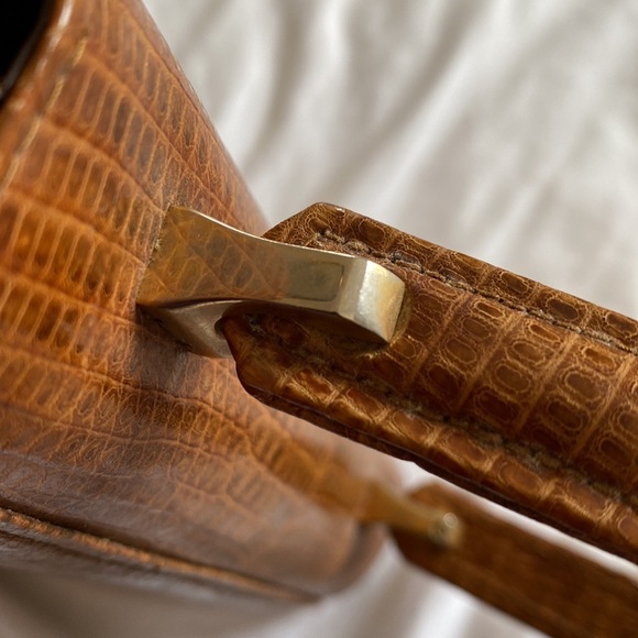 Vintage Murray Kruger Caramel Brown Snakeskin Embossed Top Handle Handbag - Picture 17 of 17